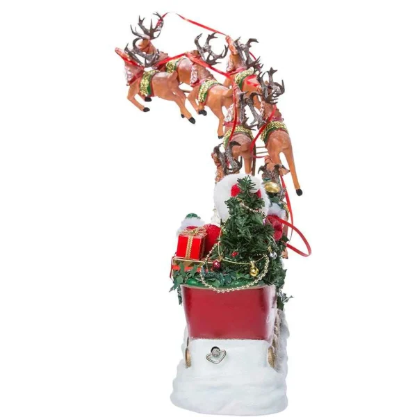 Kurt Adler 24-Inch Fabriche Musical Santa With Eight Reindeer, Set Of 2 Pieces
