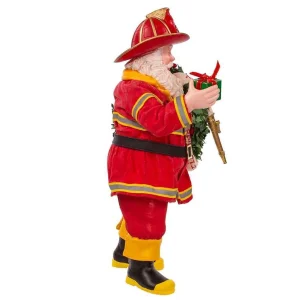 Kurt Adler 11-Inch Fabriche Fireman Santa With Wreath And Hose
