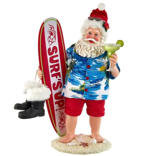 Kurt Adler 11-Inch Fabriche Santa With Surfboard And Drink