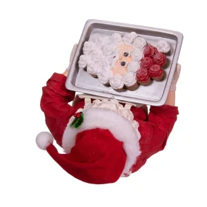 Kurt Adler 10.5-Inch Fabriche Santa And Tray Of Santa Face Cake