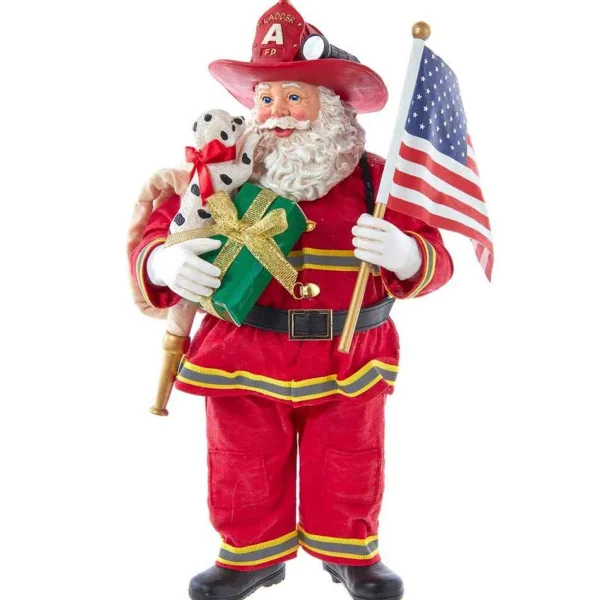 Kurt Adler 10.5-Inch Fabriche Fireman Santa With American Flag