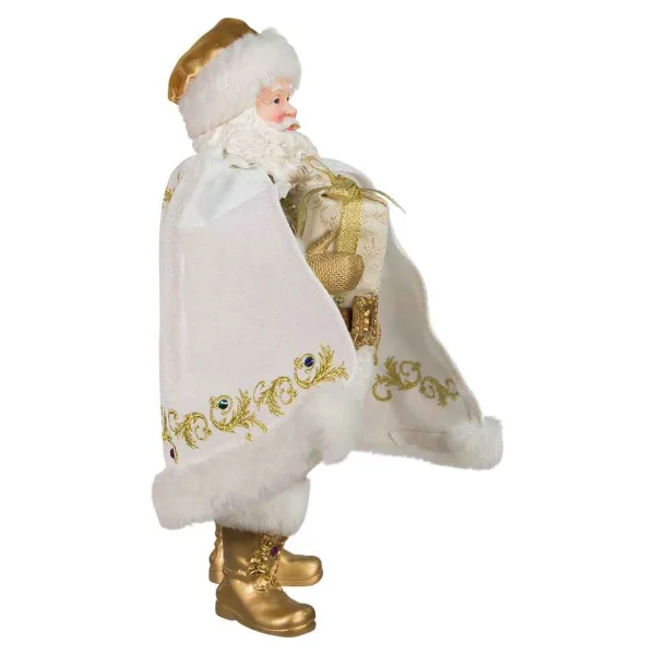 Kurt Adler 10.5-Inch Fabriche White And Gold Santa
