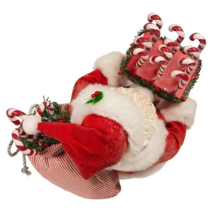 Kurt Adler 10.5-Inch Fabriche Santa With Candy Cane Tray