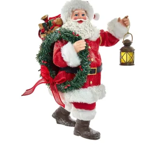 Kurt Adler 10.5-Inch Fabriche Santa With Wreath And Lantern