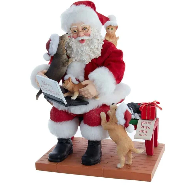 Kurt Adler 9-Inch Fabriche Santa With Laptop And Pets