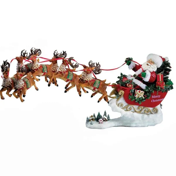 Kurt Adler 24-Inch Fabriche Musical Santa With Eight Reindeer, Set Of 2 Pieces