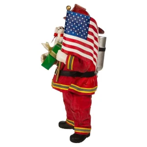 Kurt Adler 10.5-Inch Fabriche Fireman Santa With American Flag