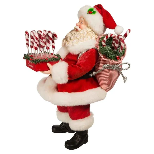 Kurt Adler 10.5-Inch Fabriche Santa With Candy Cane Tray