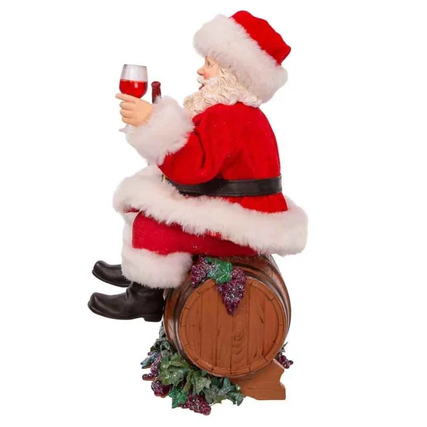 Kurt Adler 10.5-Inch Fabriche Santa Sitting On Wine Barrel