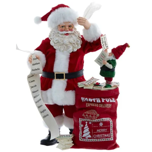 Kurt Adler 10.5-Inch Fabriche Santa With Mail And Elf