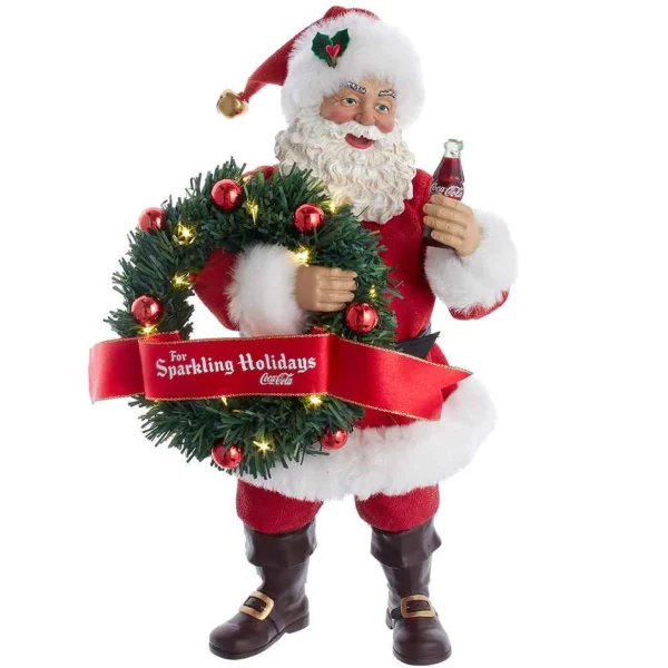 Kurt Adler 10.5-Inch Fabriche™ Coca-Cola® Battery Operated Santa With Lighted Wreath