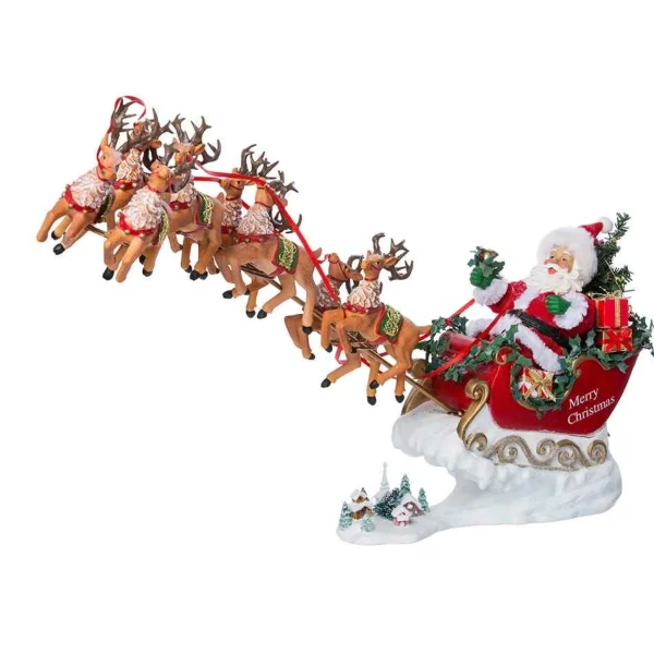 Kurt Adler 24-Inch Fabriche Musical Santa With Eight Reindeer, Set Of 2 Pieces