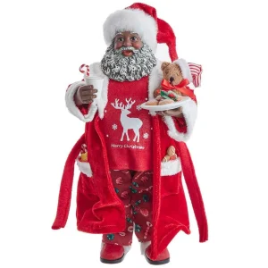 Kurt Adler 10.5-Inch Fabriche Black Santa In Pajamas And Robe