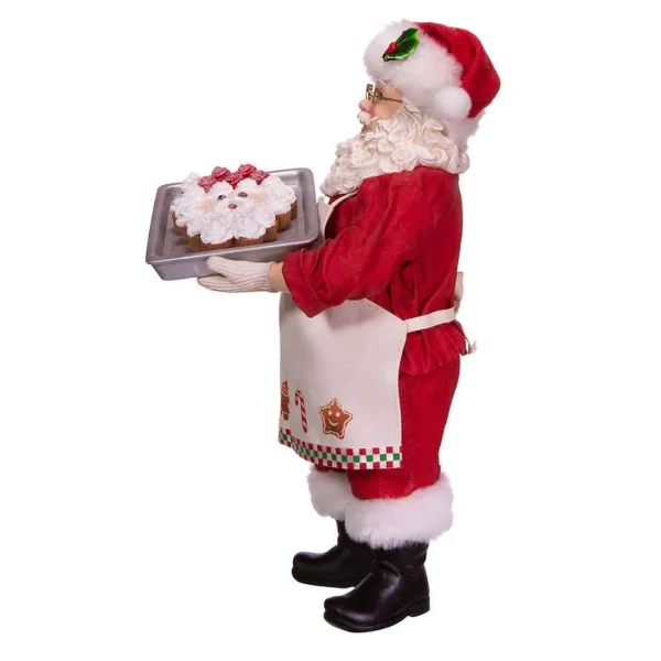 Kurt Adler 10.5-Inch Fabriche Santa And Tray Of Santa Face Cake