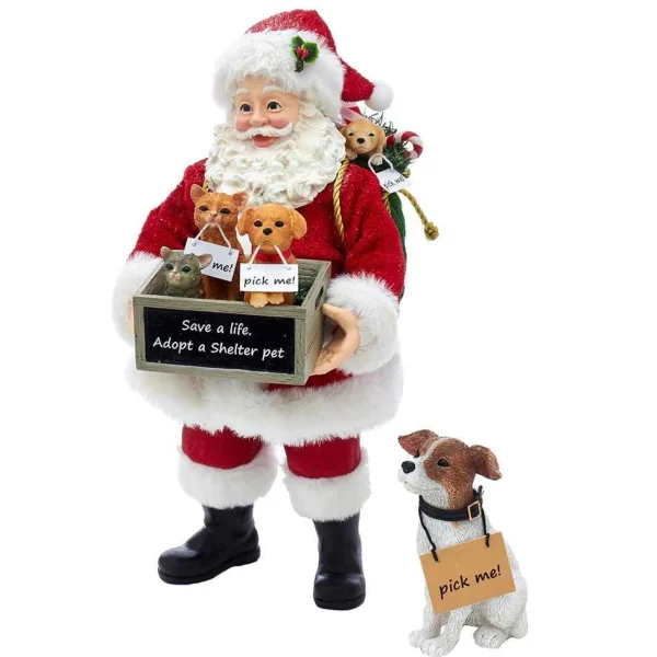 Kurt Adler 10.5-Inch Fabriche™ Adopt-A-Pet Santa With Dog, 2 Piece Set