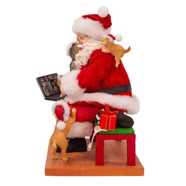 Kurt Adler 9-Inch Fabriche Santa With Laptop And Pets