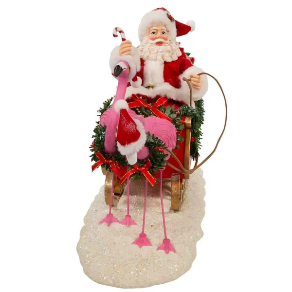 Kurt Adler 10-Inch Fabriche Flamingos Pulling Santa Sleigh