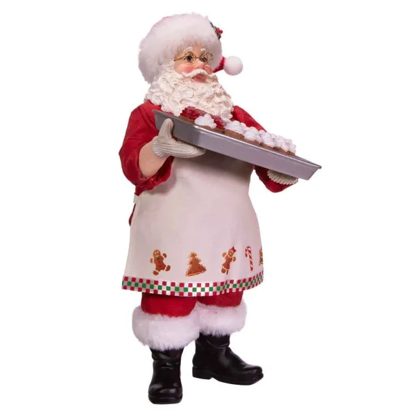 Kurt Adler 10.5-Inch Fabriche Santa And Tray Of Santa Face Cake