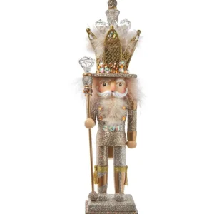 Kurt Adler 16-Inch Hollywood Platinum And Gold Glitter King Nutcracker