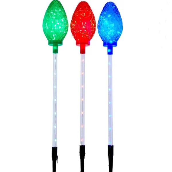 Kurt Adler 27.2-Inch Multi-Color Led Faceted C9 Yard Stakes, 3 Piece Set