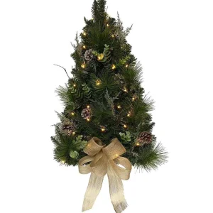 Kurt Adler 26-Inch Pre-Lit Pinecone Wall Tree With Bow
