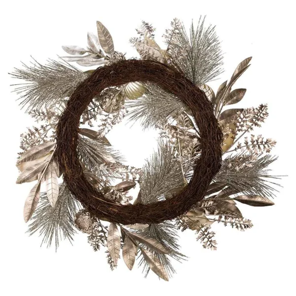 Kurt Adler 24-Inch Silver And Gold Champagne Rattan Wreath