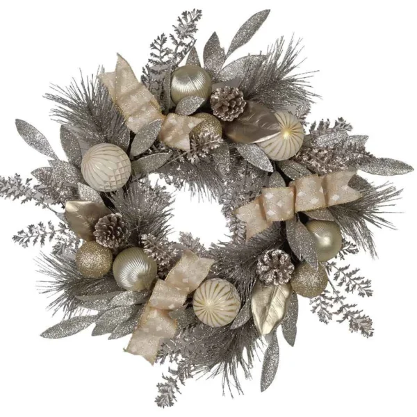 Kurt Adler 24-Inch Silver And Gold Champagne Rattan Wreath