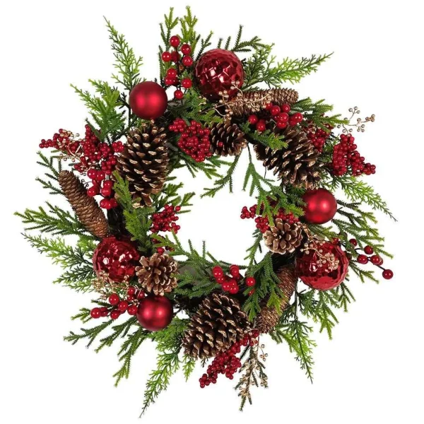 Kurt Adler 24-Inch Un-Lit Decorated Green Rattan Wreath