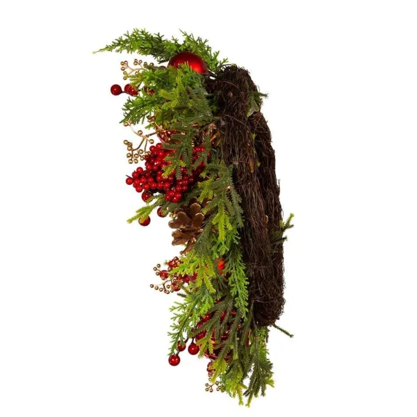 Kurt Adler 24-Inch Un-Lit Decorated Green Rattan Wreath