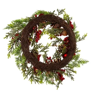 Kurt Adler 24-Inch Un-Lit Decorated Green Rattan Wreath
