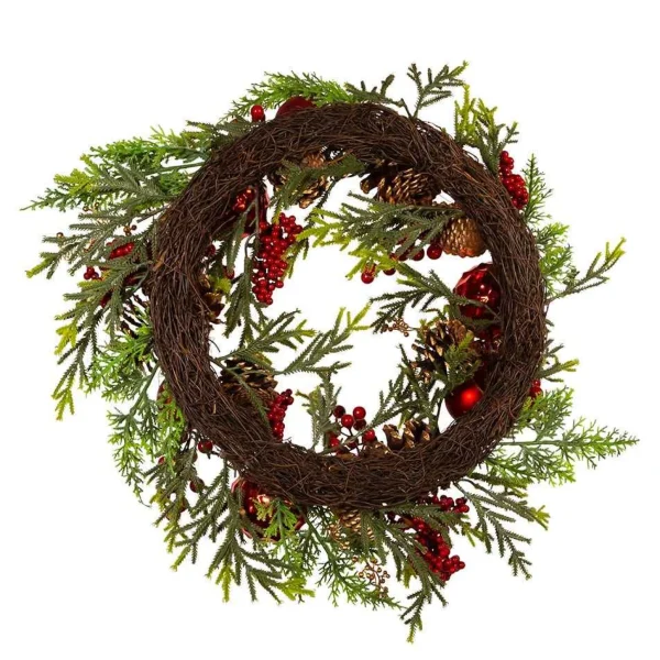 Kurt Adler 24-Inch Un-Lit Decorated Green Rattan Wreath