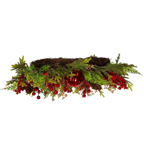 Kurt Adler 24-Inch Un-Lit Decorated Green Rattan Wreath