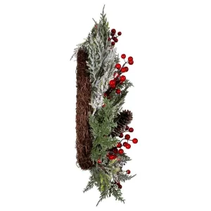 Kurt Adler 20-Inch Unlit Flocked Rattan Wreath With Red Berries
