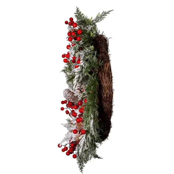 Kurt Adler 20-Inch Unlit Flocked Rattan Wreath With Red Berries