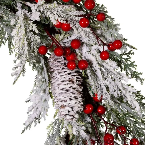 Kurt Adler 20-Inch Unlit Flocked Rattan Wreath With Red Berries