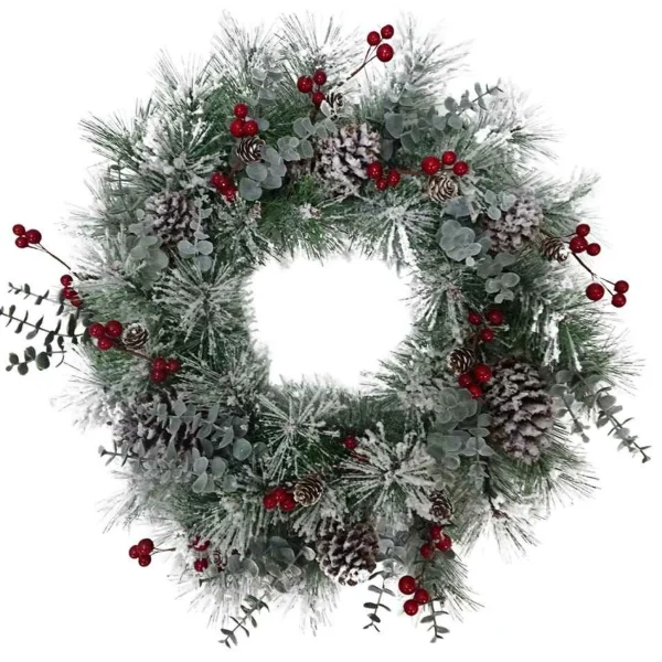Kurt Adler 24-Inch Unlit Red Berries And Pinecone Wreath