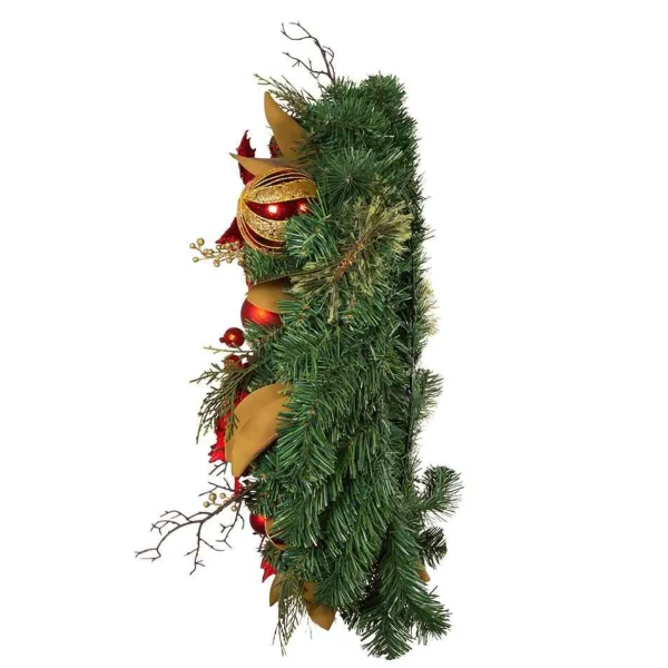 Kurt Adler 30-Inch Unlit Red & Gold Poinsettia Wreath