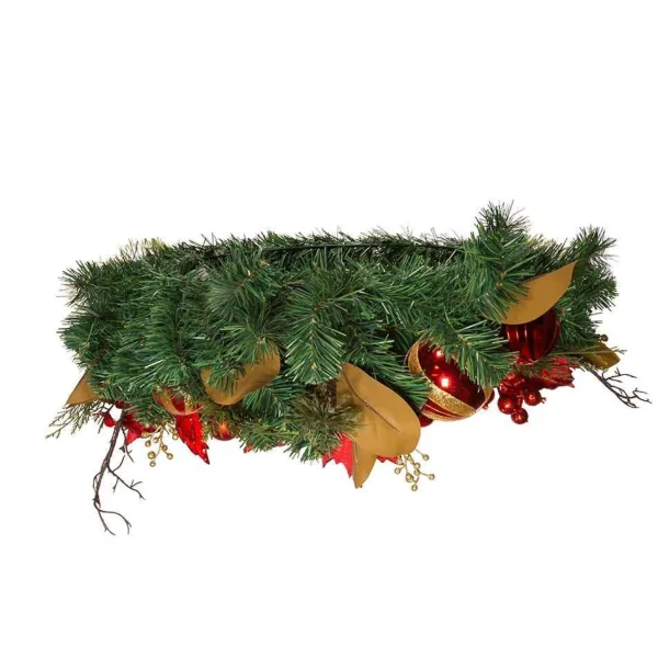 Kurt Adler 30-Inch Unlit Red & Gold Poinsettia Wreath