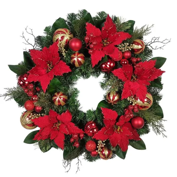 Kurt Adler 30-Inch Unlit Red & Gold Poinsettia Wreath
