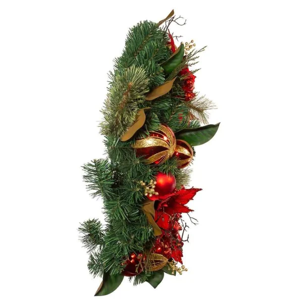 Kurt Adler 30-Inch Unlit Red & Gold Poinsettia Wreath