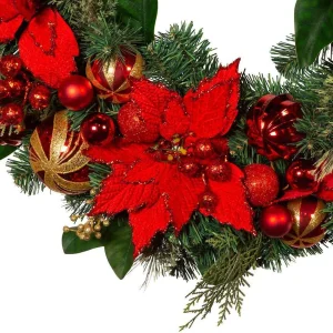 Kurt Adler 30-Inch Unlit Red & Gold Poinsettia Wreath