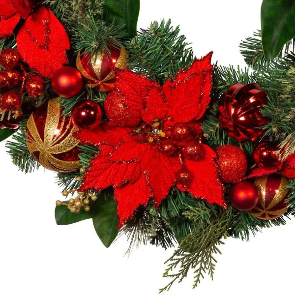 Kurt Adler 30-Inch Unlit Red & Gold Poinsettia Wreath