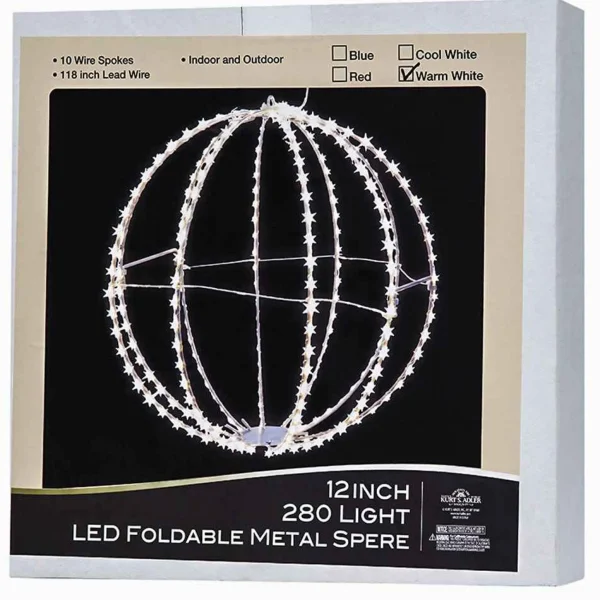 Kurt Adler 12-Inch Warm White Led Foldable Metal Sphere