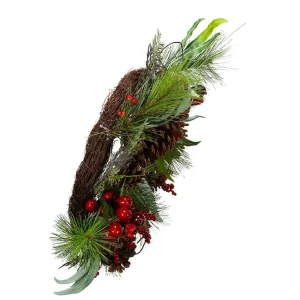 Kurt Adler 20-Inch Wreath With Red Berries, Leaves And Pinecones