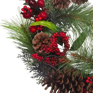 Kurt Adler 20-Inch Wreath With Red Berries, Leaves And Pinecones