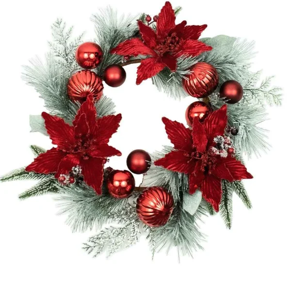 Kurt Adler 20-Inch Wreath With Red Berries And Poinsettia