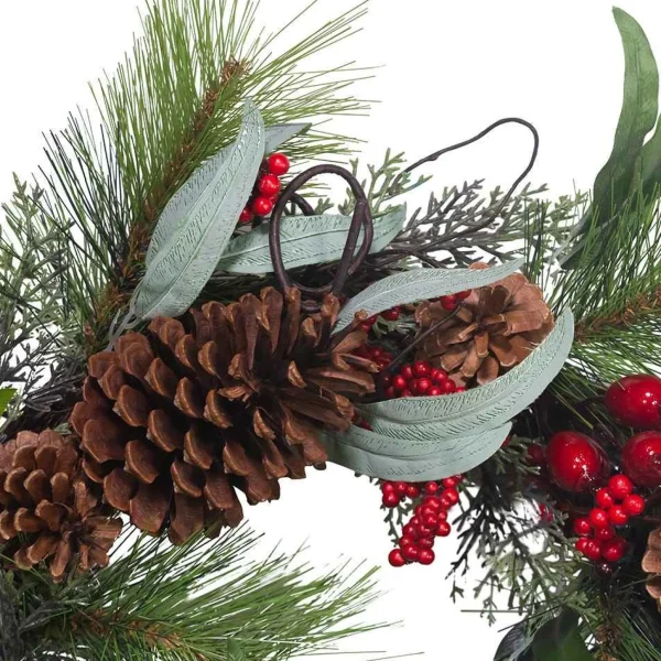 Kurt Adler 20-Inch Wreath With Red Berries, Leaves And Pinecones