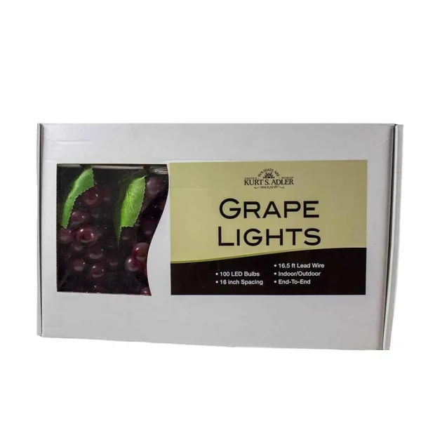 Kurt Adler 100-Light Burgundy Led Grape Light Set With 5 Grape Bunches
