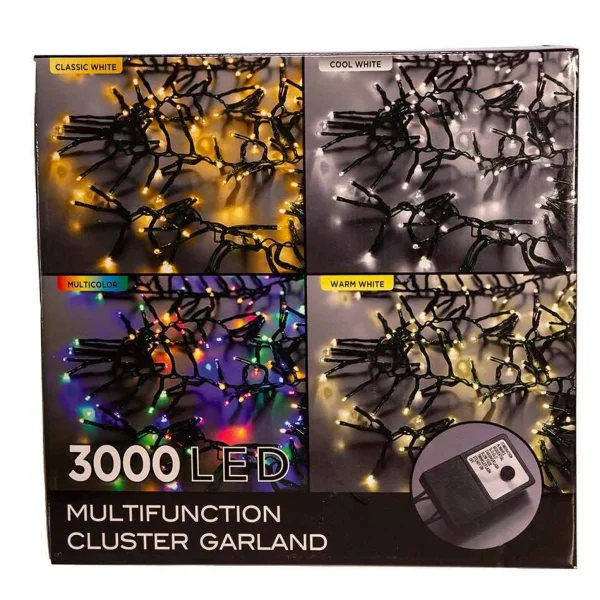 Kurt Adler 3000-Light 98-Foot Cluster Garland With Classic White Led Lights