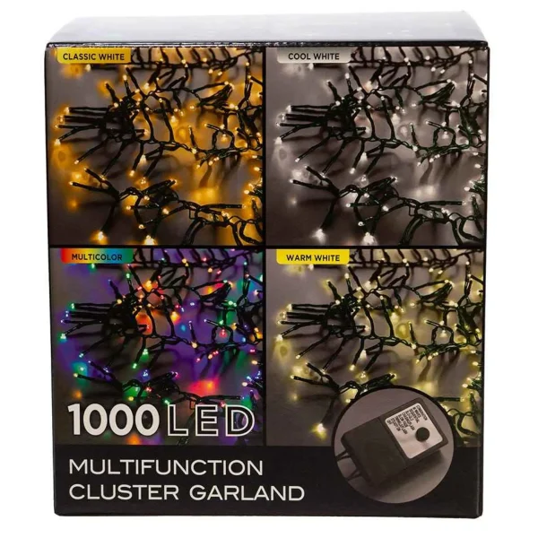 Kurt Adler 480-Light 16-Foot Connectable Warm White Led Cluster Garland